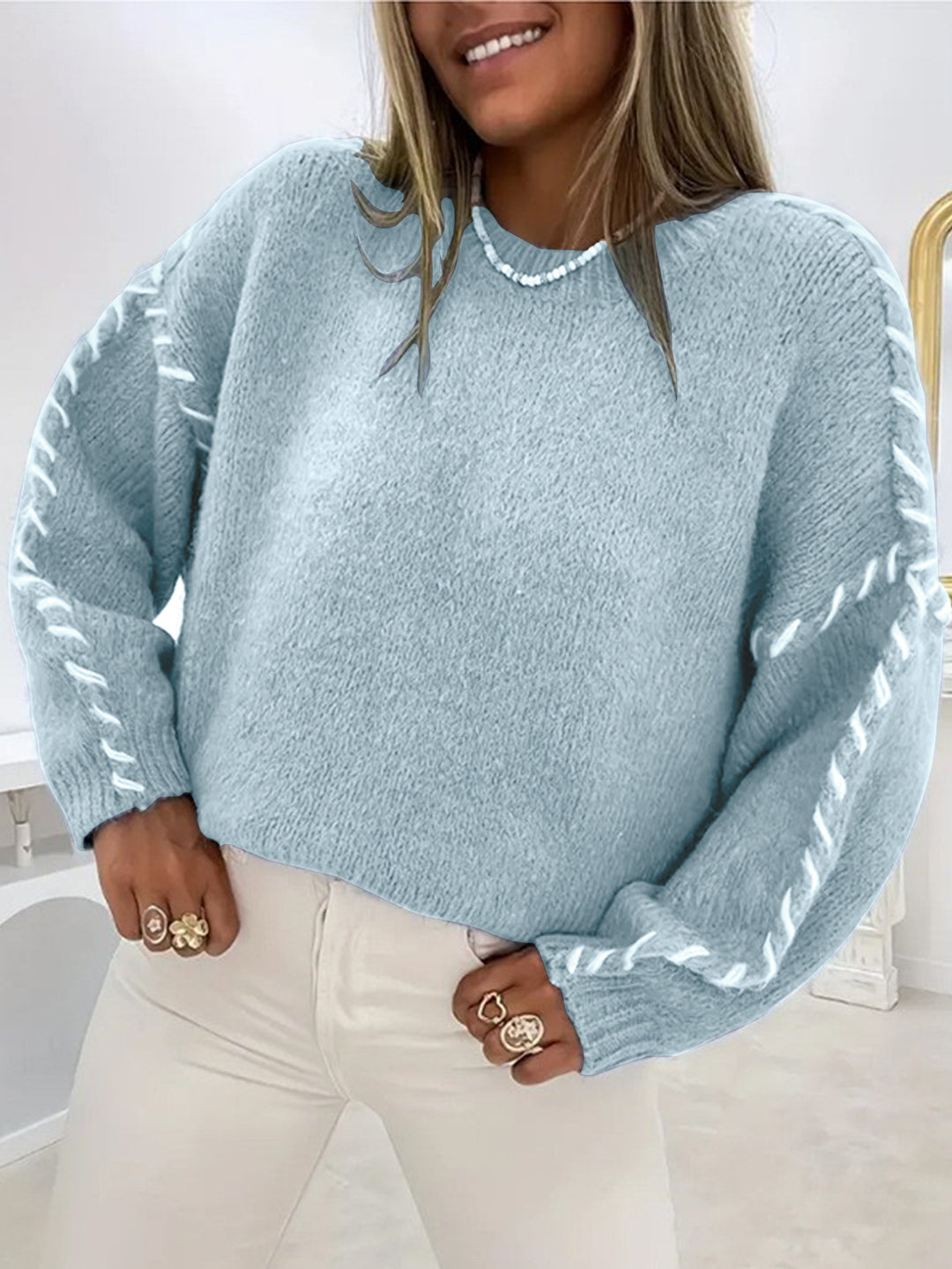 Oversized knit sweater for women with contrasting hem Lune London