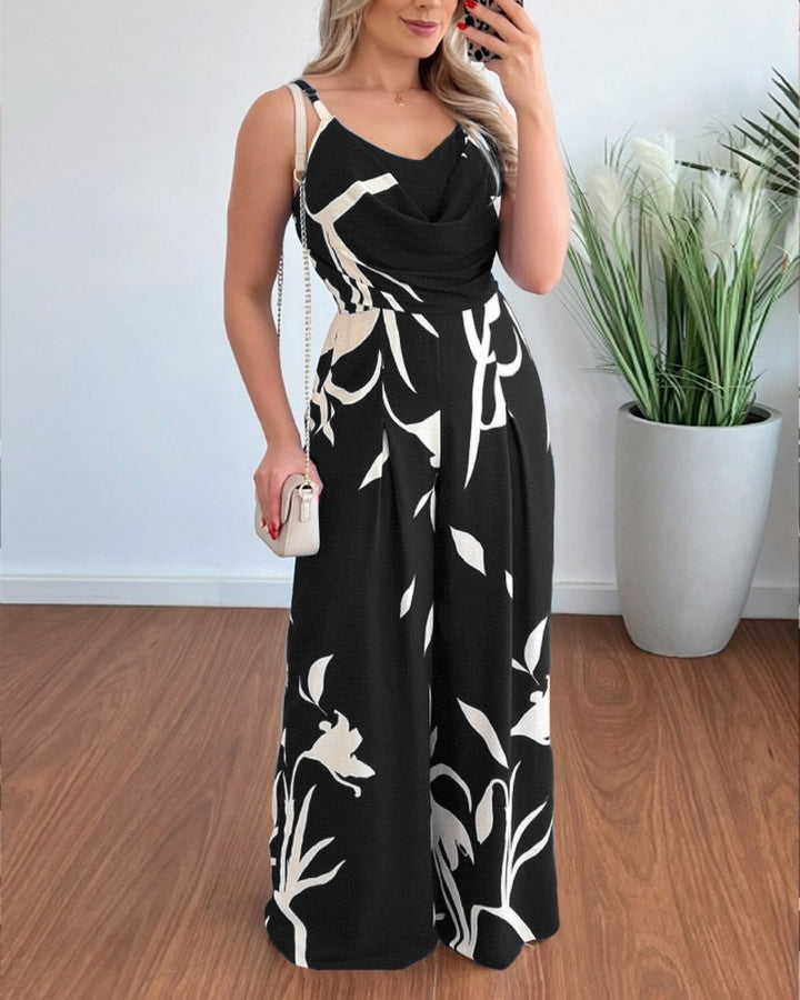 Ladies Elegant Jumpsuit with elegant wrap design and chic floral pattern