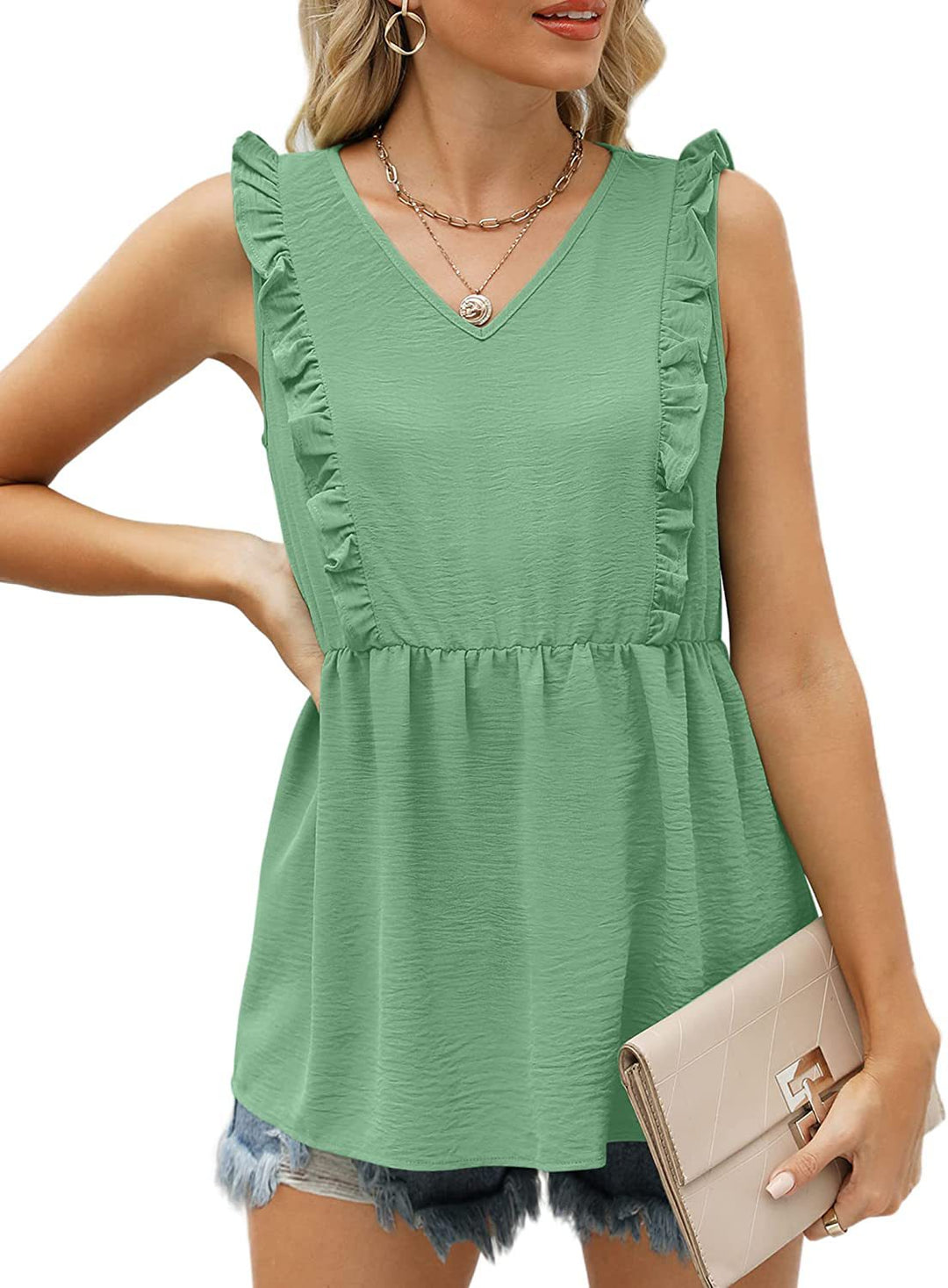Top à volants pour femmes avec décolleté en V et coupe décontractée Chic & Stil