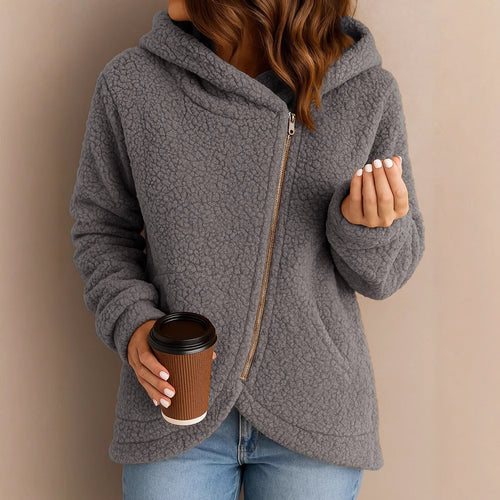 Ladies cozy fleece jacket with asymmetrical zipper Lune London