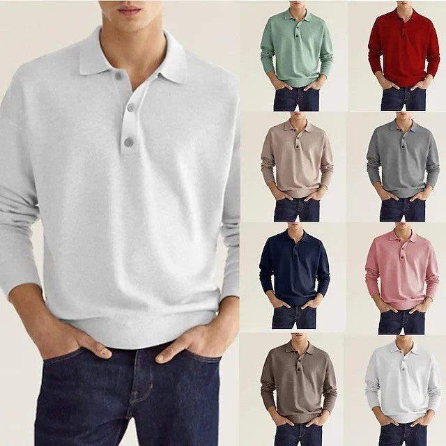Long sleeve polo shirt for men in breathable fabric with modern button details Lune London