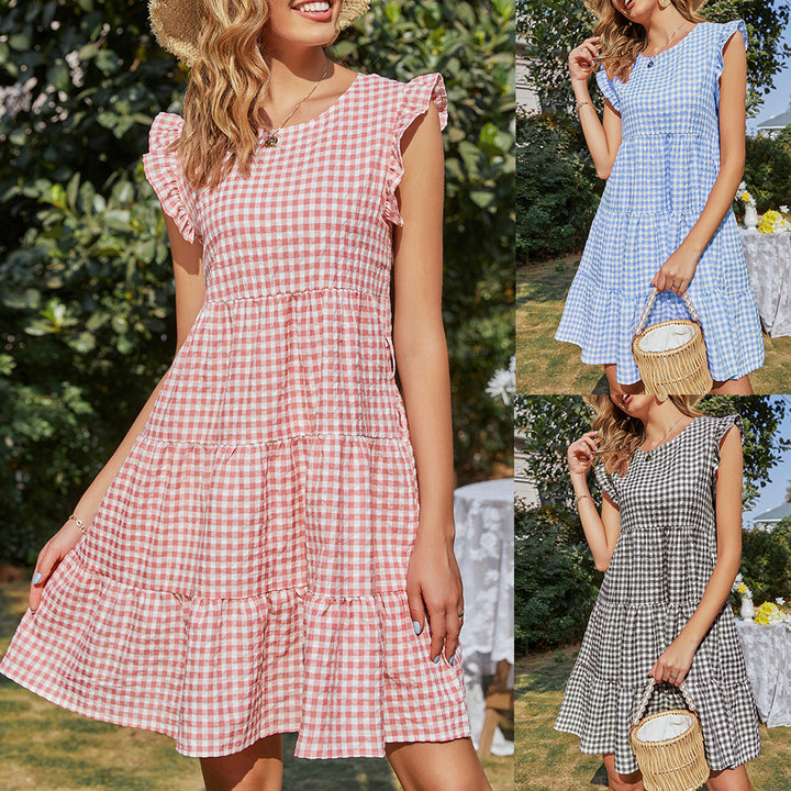 Robe à carreaux sans manches pour femmes avec jupe évasée Chic & Stil