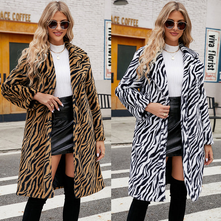 Luxurious animal fur coat for ladies with modern zebra pattern Lune London