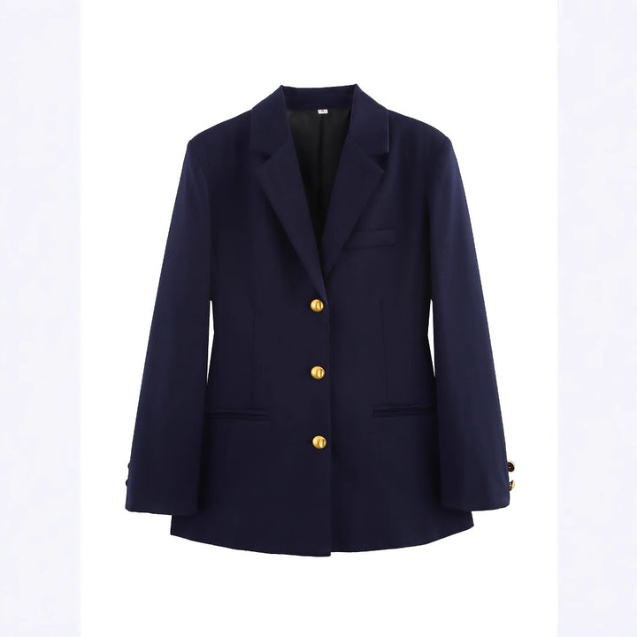 Elegant checked blazer jacket for women with gold buttons Lune London