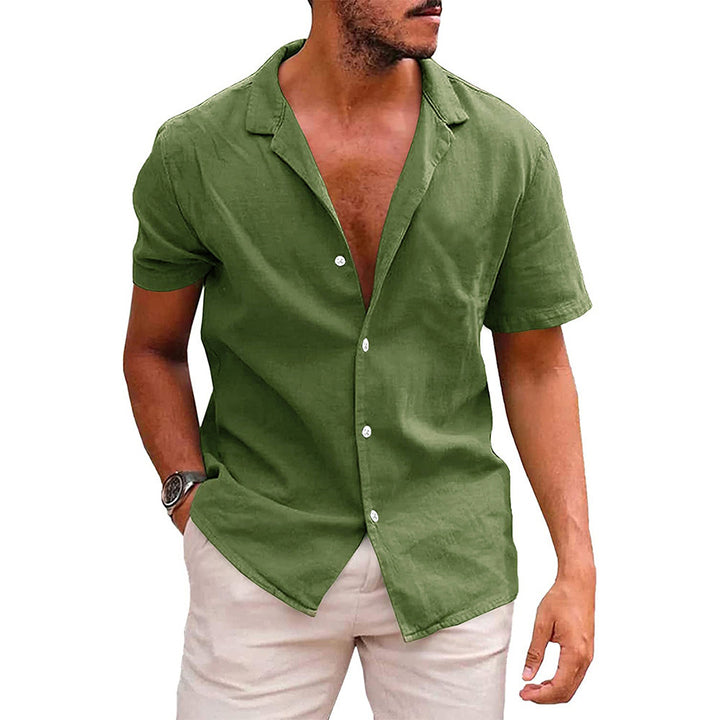 Casual linen shirt for men with stand collar and button placket Lune London