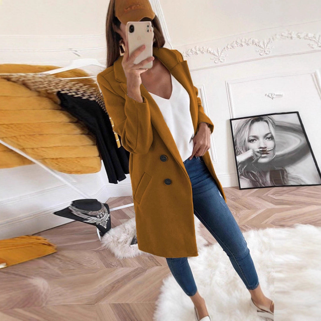 Blazer long élégant et chaud pour femmes avec patte de boutonnage double Chic & Stil