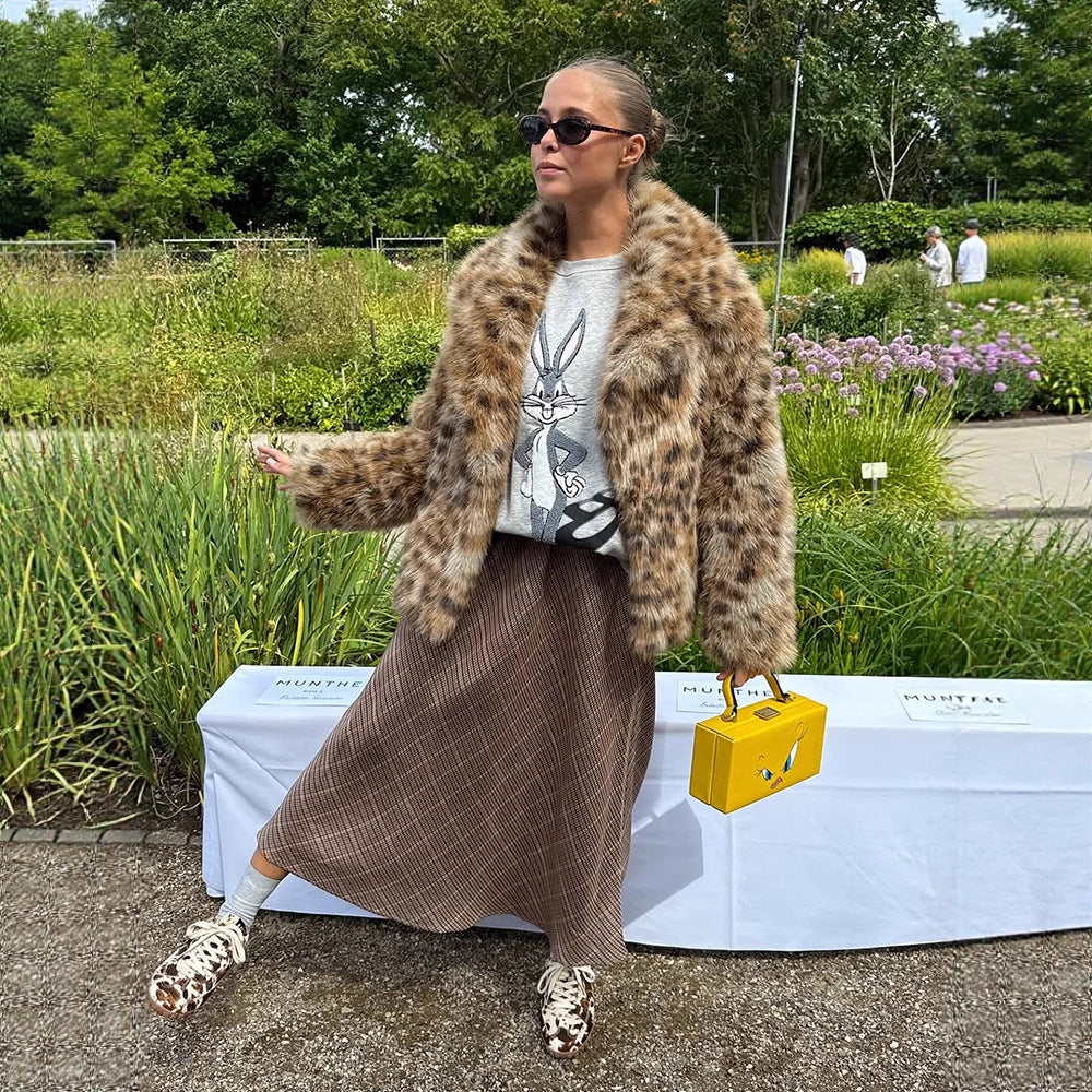 Lune London women's faux fur coat with leopard print