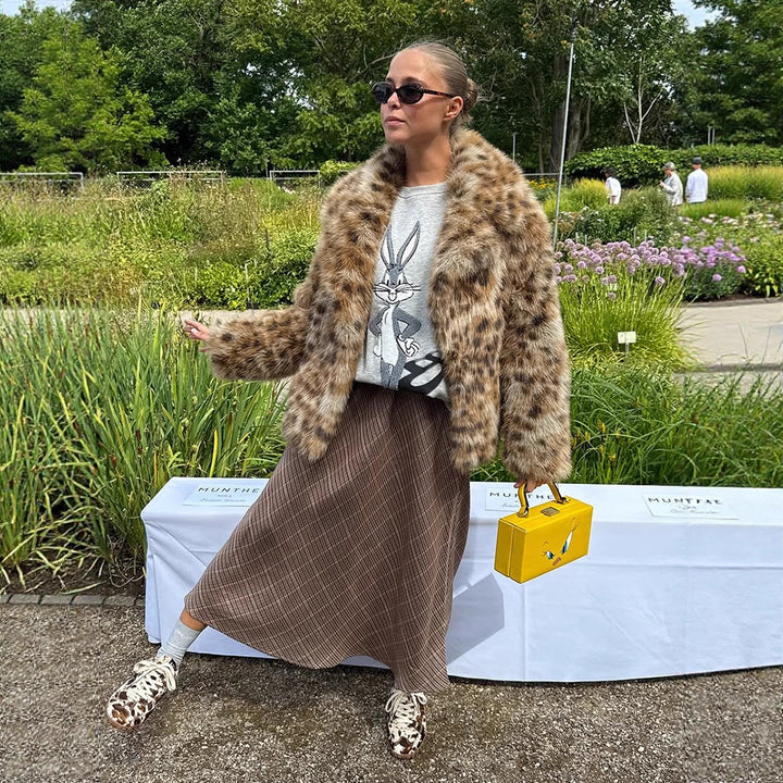 Lune London women's faux fur coat with leopard print