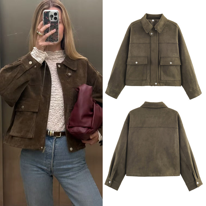 Short fashionable jacket for ladies in soft synthetic suede Lune London
