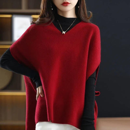 Poncho Tricot Femme avec Col V Chic & Stil