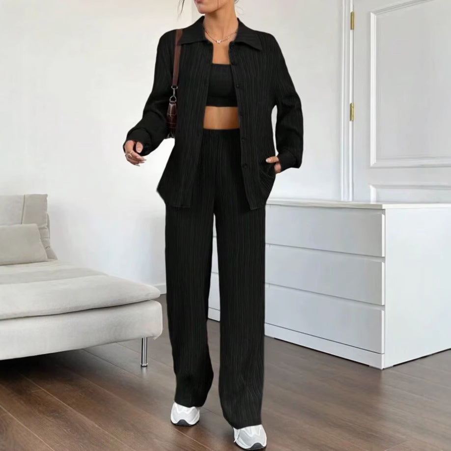 Ladies Elegant Striped Blouse and Casual Pants Set Lune London