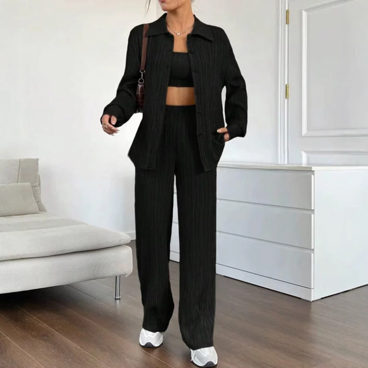 Ladies Elegant Striped Blouse and Casual Pants Set Lune London