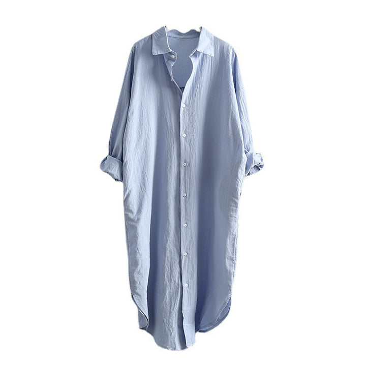 Long sleeve shirt dress for women with classic button details and raglan sleeves Lune London