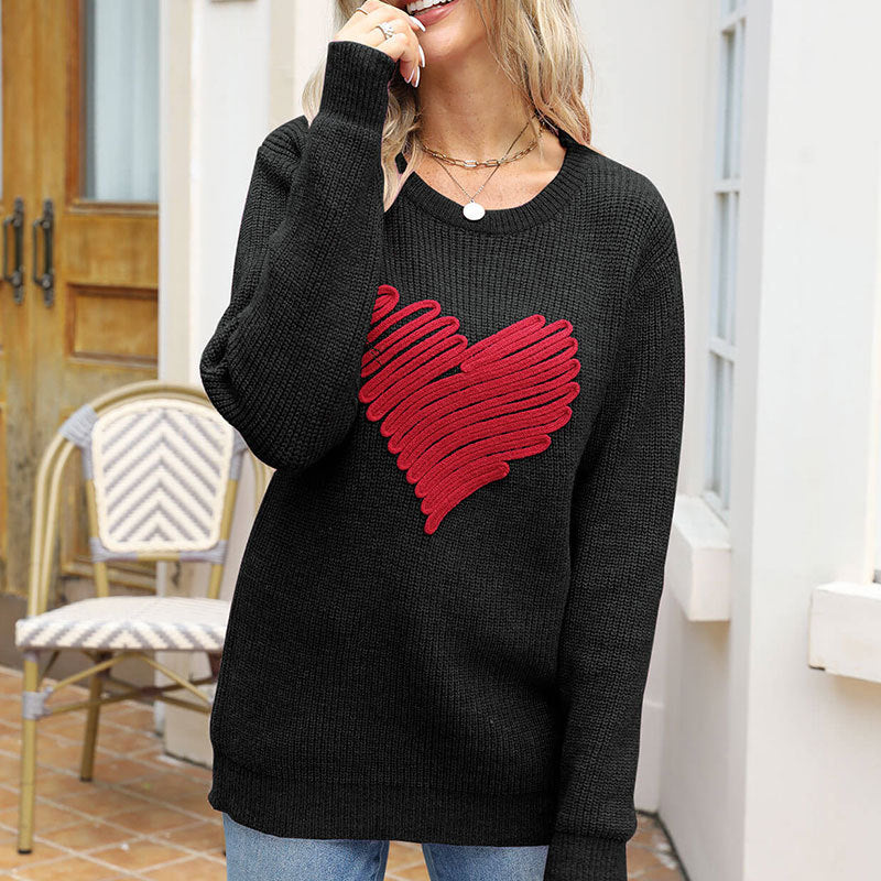 Pull en tricot pour femmes avec applique en forme de cœur Chic & Stil