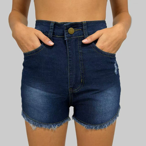 Women's High-Cut Denim Shorts in Trendy Fringe Look Lune London