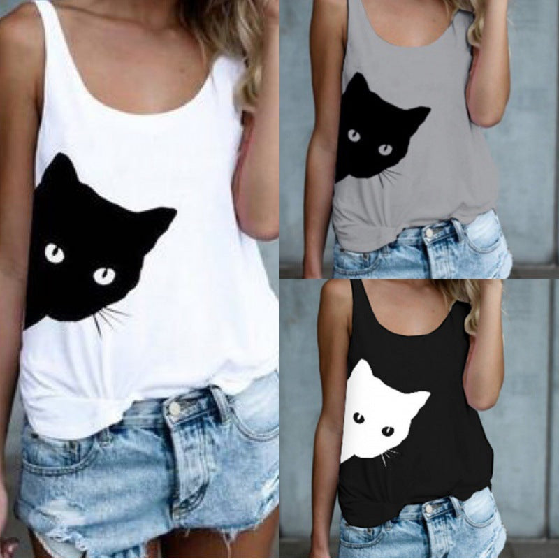 Débardeur pour femmes avec motif créatif de chat et coupe décontractée Chic & Stil