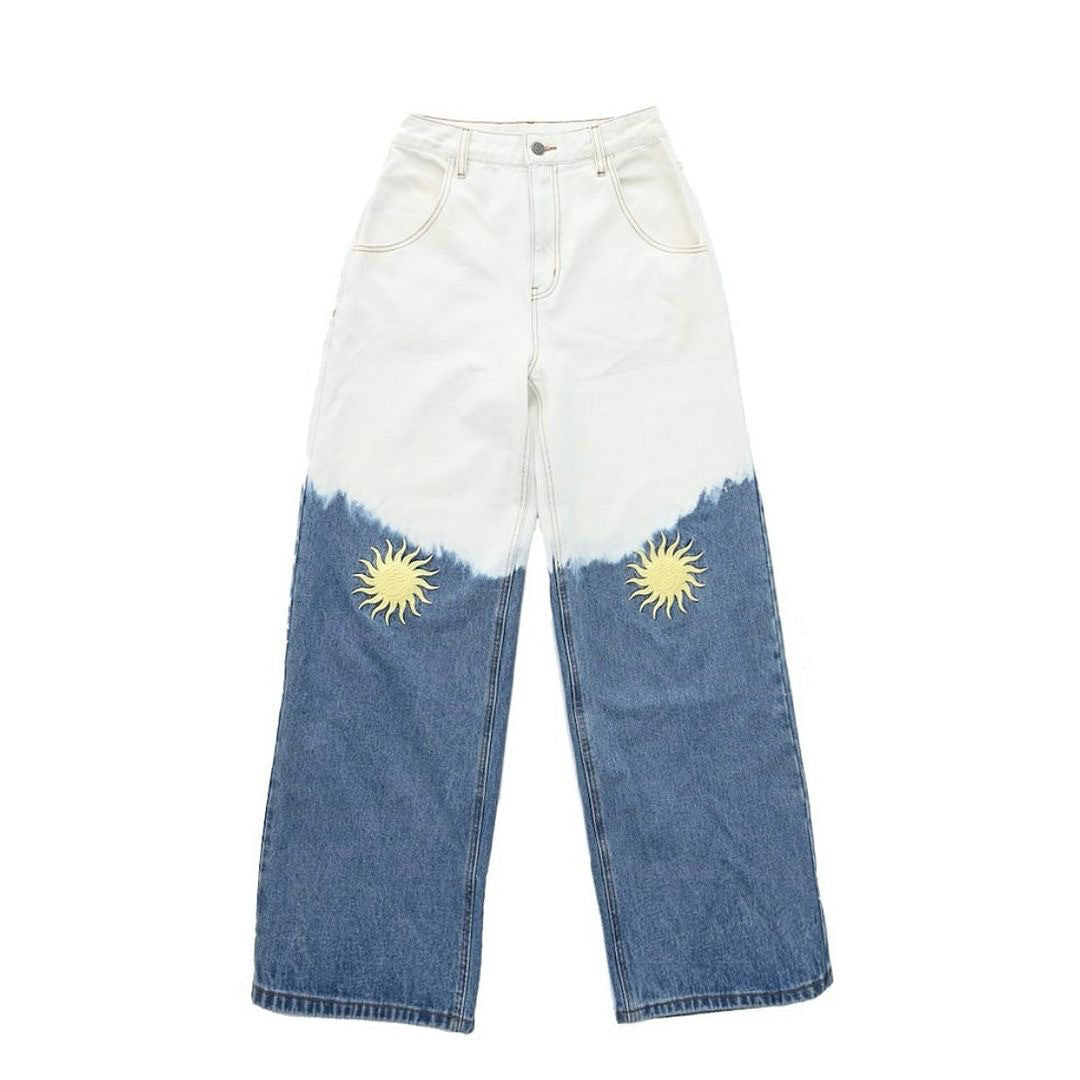 Wide jeans for women with a unique sun pattern Lune London