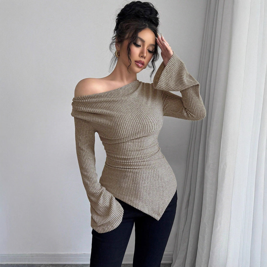 Long sleeve women's shirt with ribbed structure and wide sleeves Lune London