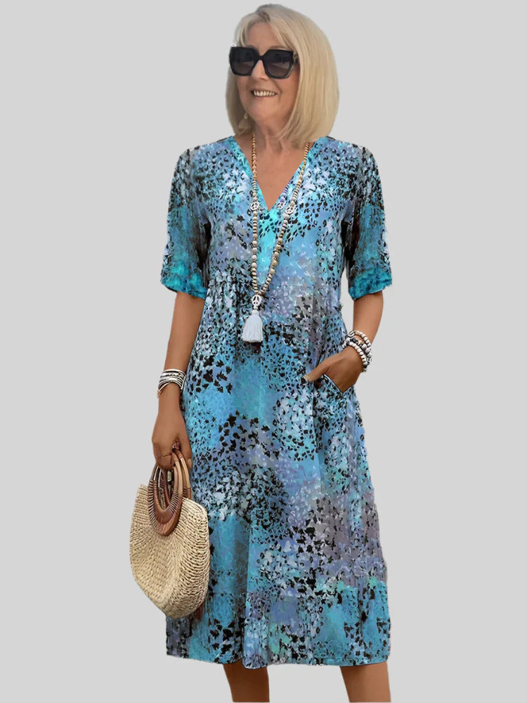 Women Midi Floral Dress with V Neck Lune London
