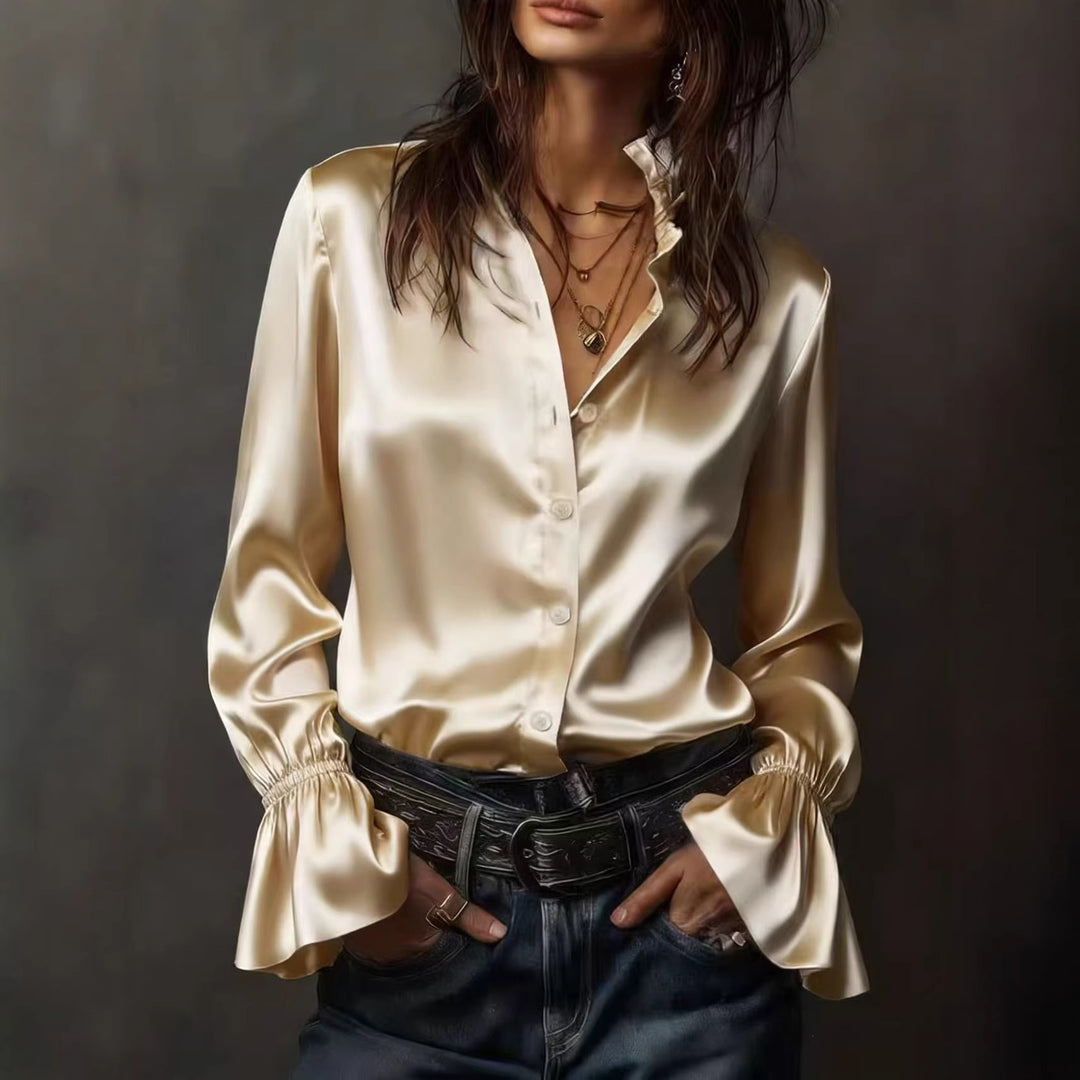 Women Elegant Blouse with Gathered Sleeves, Lune London