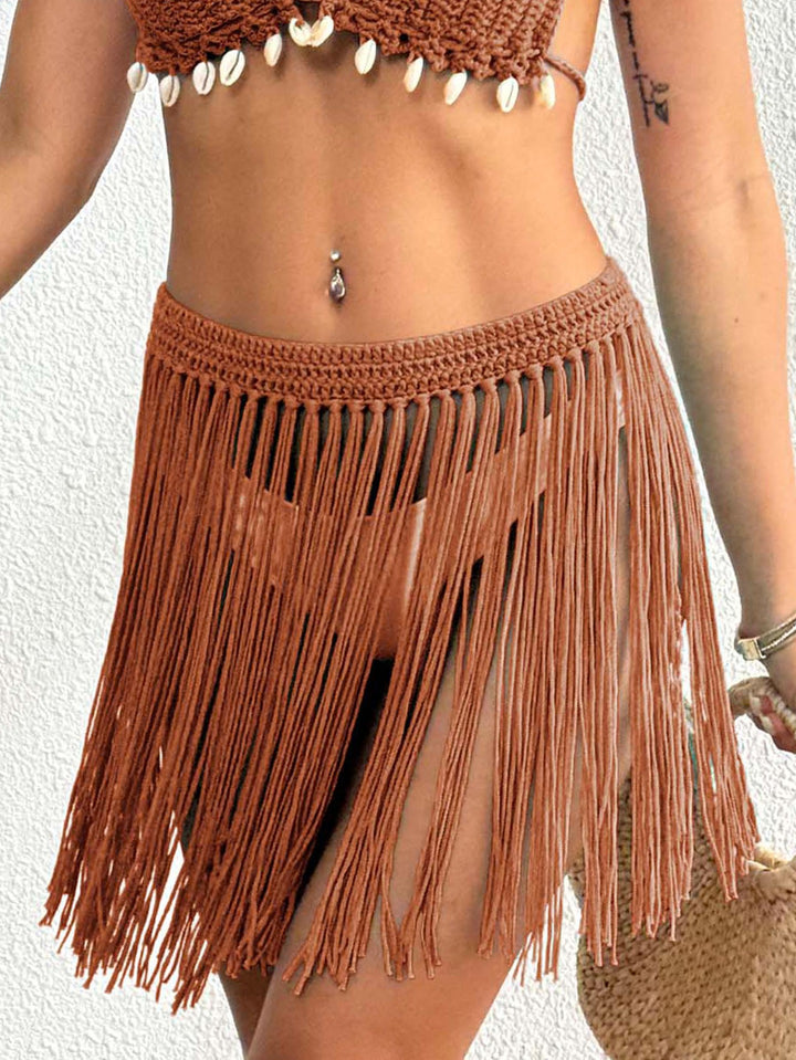 Fringed crochet cover-up skirt for women Lune London