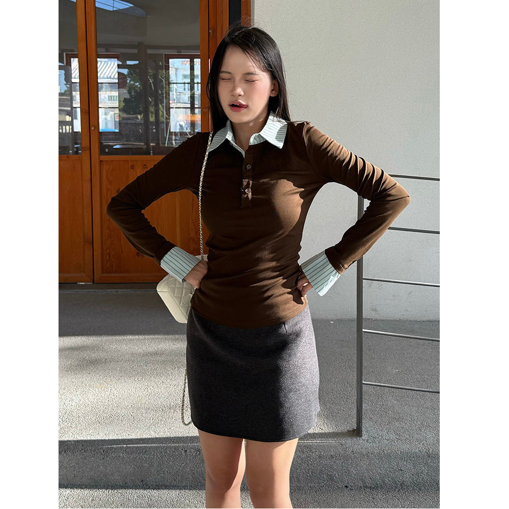 Ladies fashionable long-sleeve shirt with contrast collar Chic & Stil