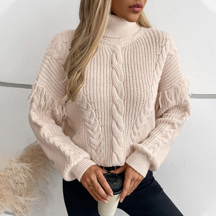 Knit sweater for women with high collar and cable pattern Lune London