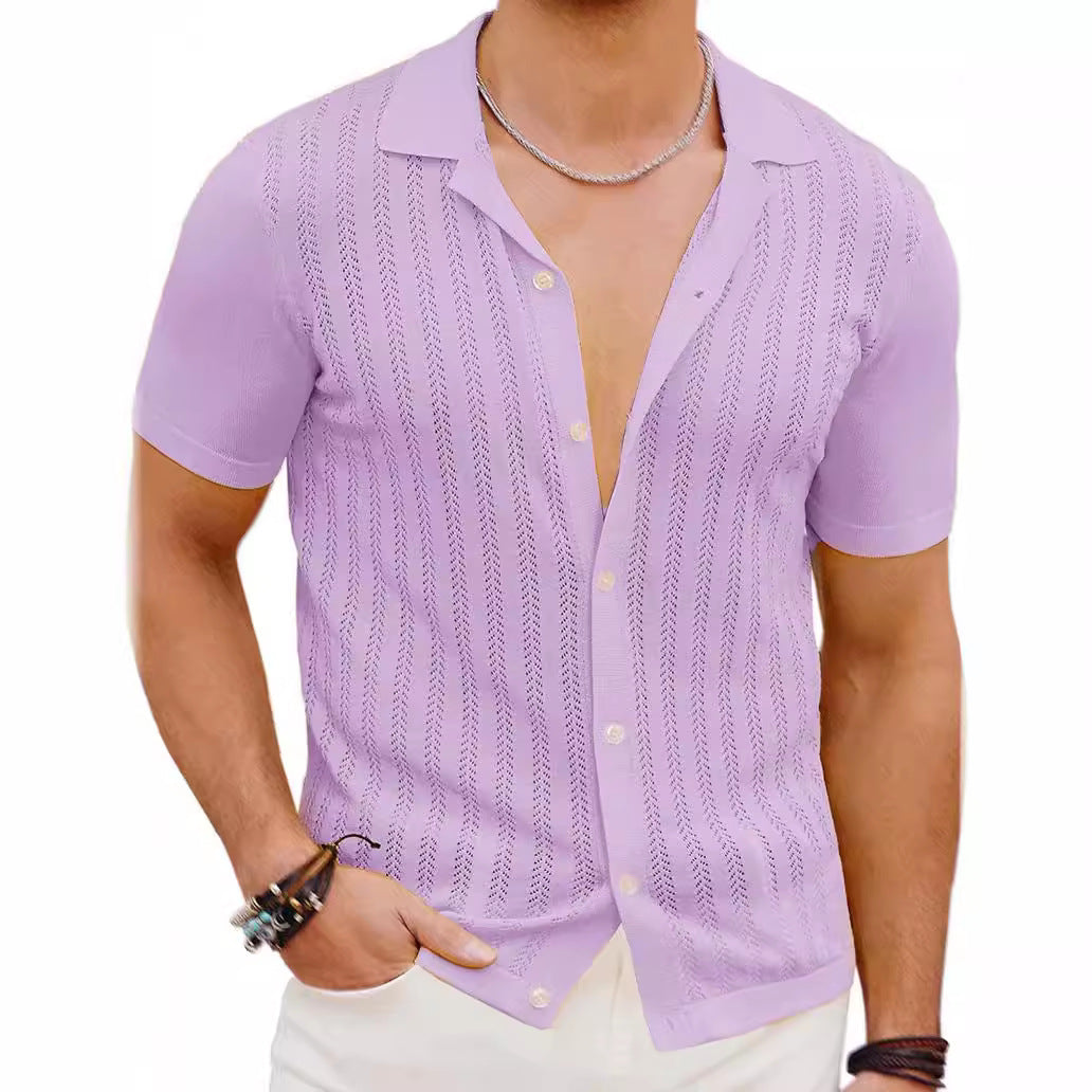 Short Sleeve Knit Shirt for Men with Textured Design Lune London