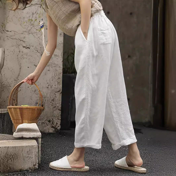 Lune London | Women Casual Linen Pants with Elastic Waistband and Side Pockets