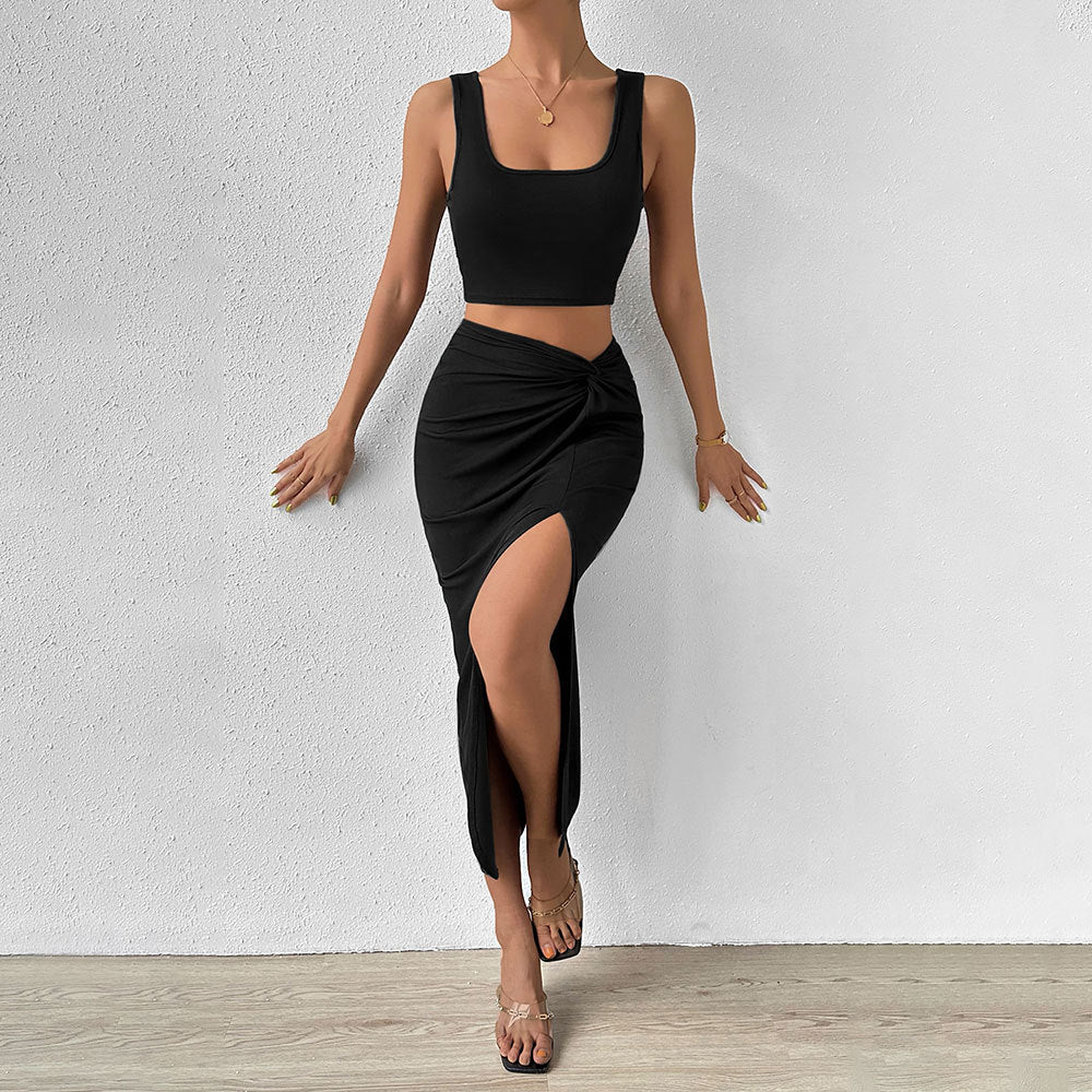 Robe portefeuille pour femmes avec fente asymétrique et détail de nœud chic Chic & Stil