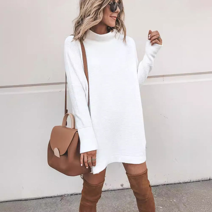 Oversized knitted dress for women with a high collar and puff sleeves Lune London
