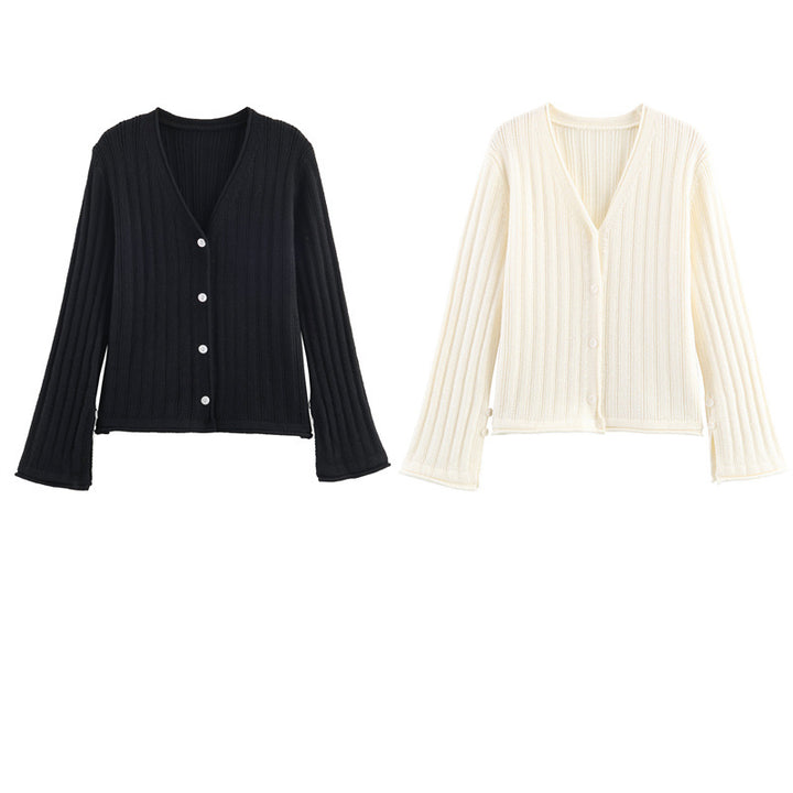 Ribbed knit jacket for women with V-neck and button closure Lune London