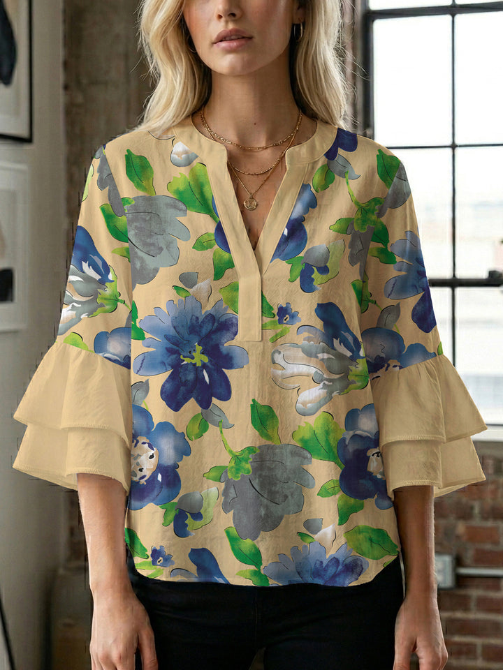 Women's blouse with voluminous sleeves and floral design Lune London
