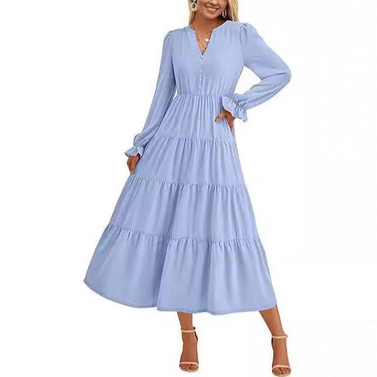 Long sleeve maxi dress for women with ruffles Lune London