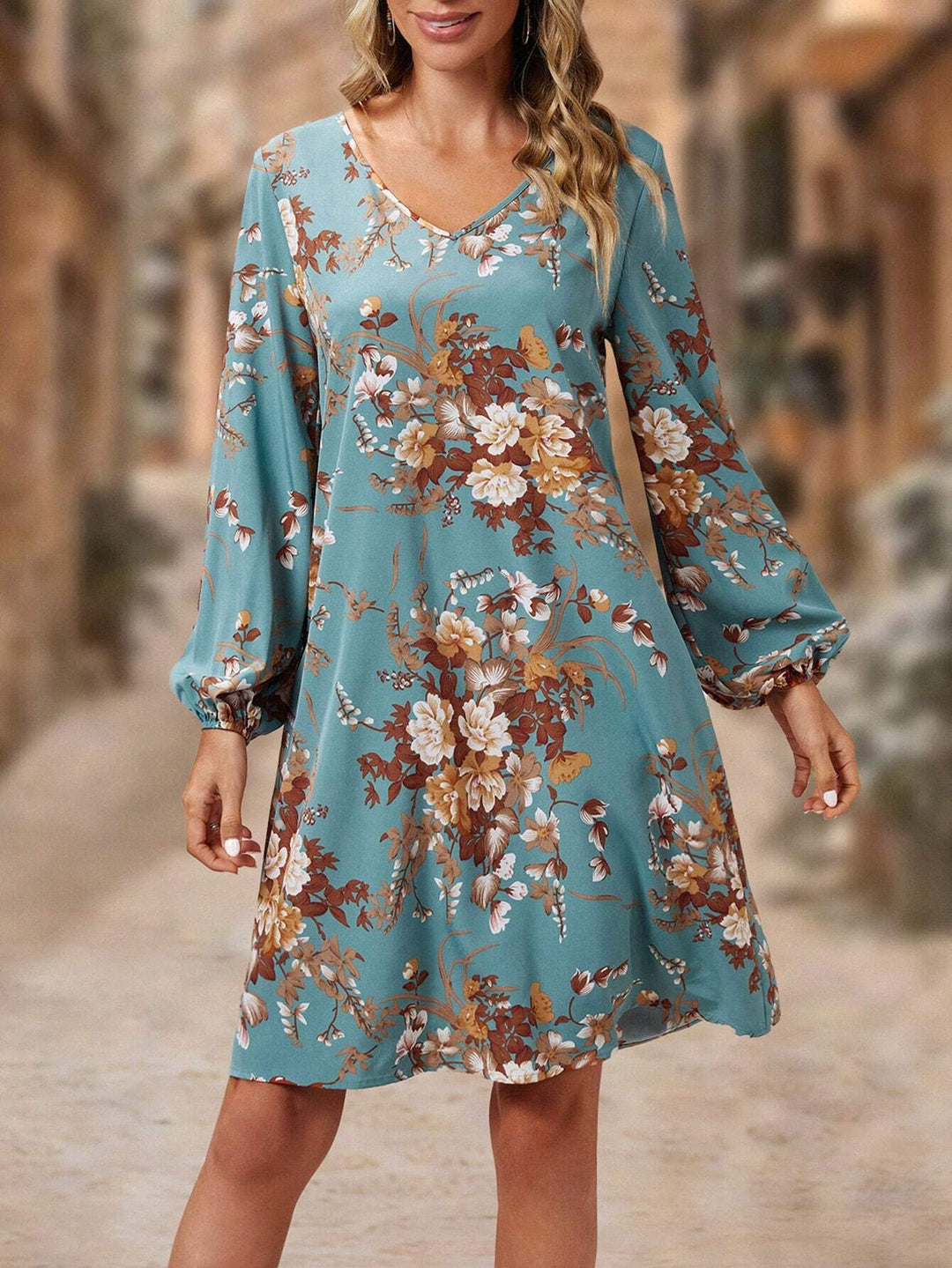 Shirt dress for women with floral design and voluminous sleeves Lune London