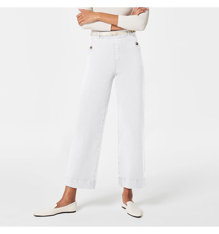 Women's Wide High-Waist Pants with Fashionable Button Details Lune London