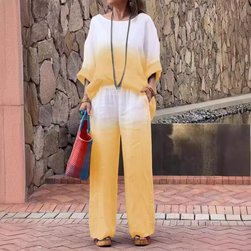 Casual linen outfit for women with wide pants and loose blouse Lune London