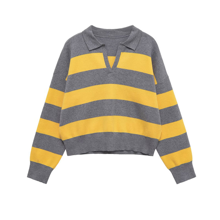Casual women's sweater with polo collar and striped pattern Lune London