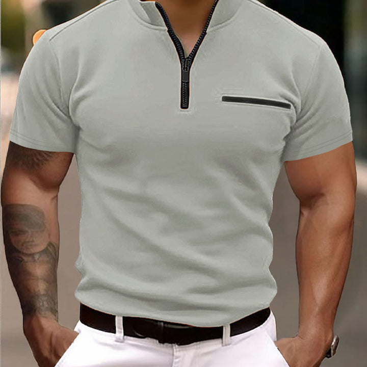 Men's short sleeve zip T-shirt with practical chest pocket Lune London