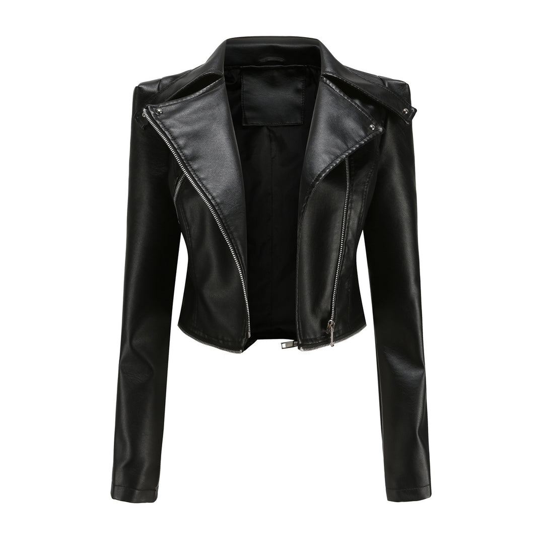 Stylish women's biker jacket with asymmetrical zipper and integrated pockets Lune London