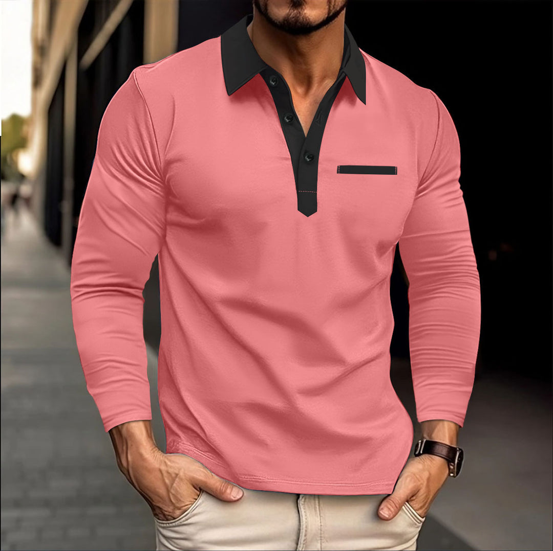Men's long sleeve polo shirt with trendy Lune London collar