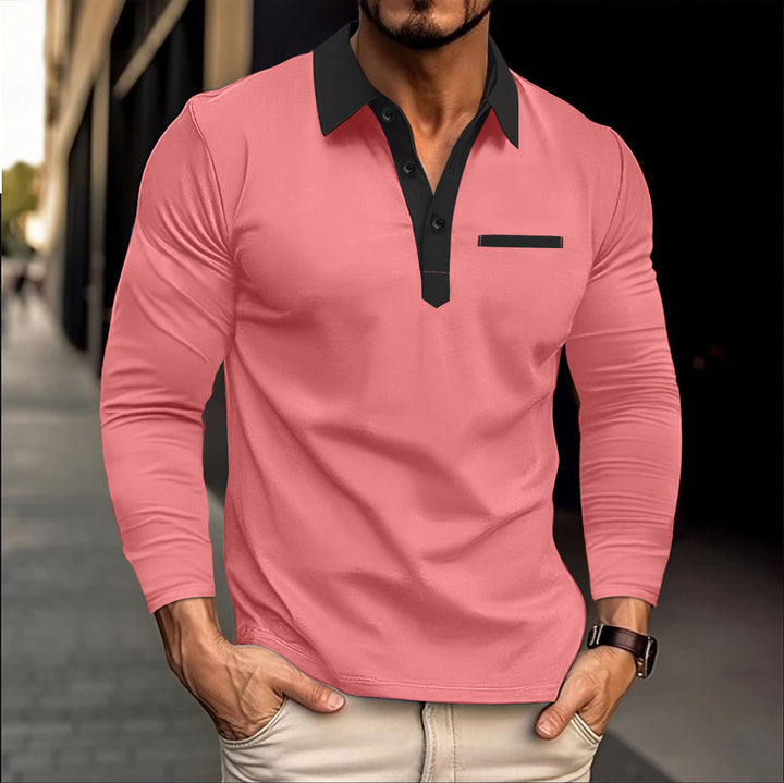 Men's long sleeve polo shirt with trendy Lune London collar