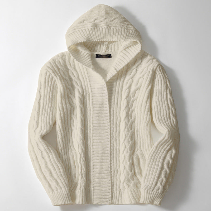 Men's knit jacket with large collar and cable pattern Lune London