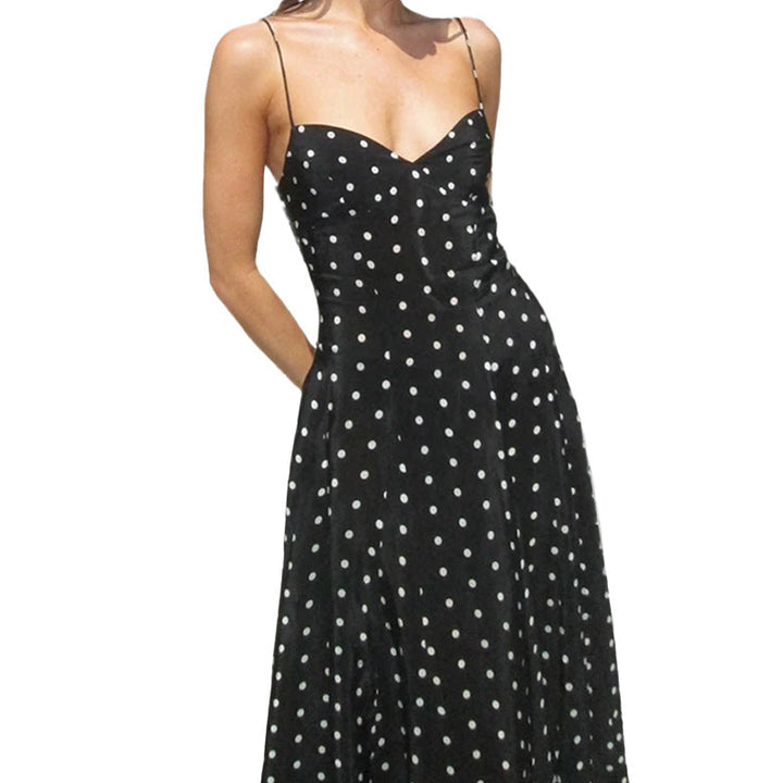 Women’s Maxi Dress with Delicate Heart Cutout and Playful Polka Dot Pattern Lune London