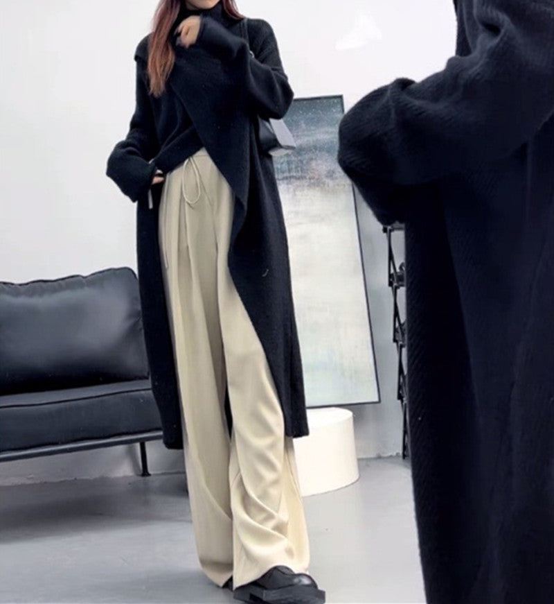 Knit coat for women with high collar and asymmetric cut Lune London