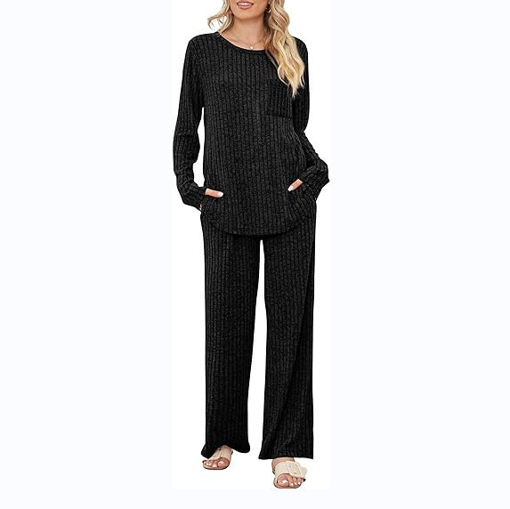 Casual lounge set for women with long sleeve top and wide leg pants Lune London