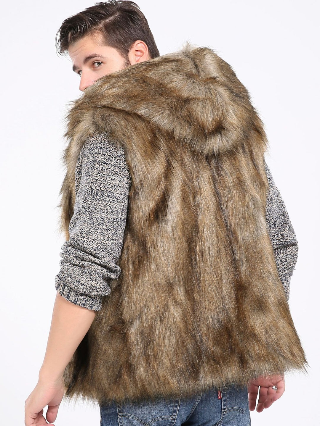 Men's fleece jacket with luxurious faux fur and hood Lune London