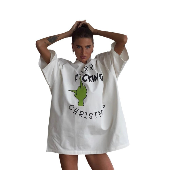 Oversized t-shirt for ladies with creative Christmas design Chic and Style