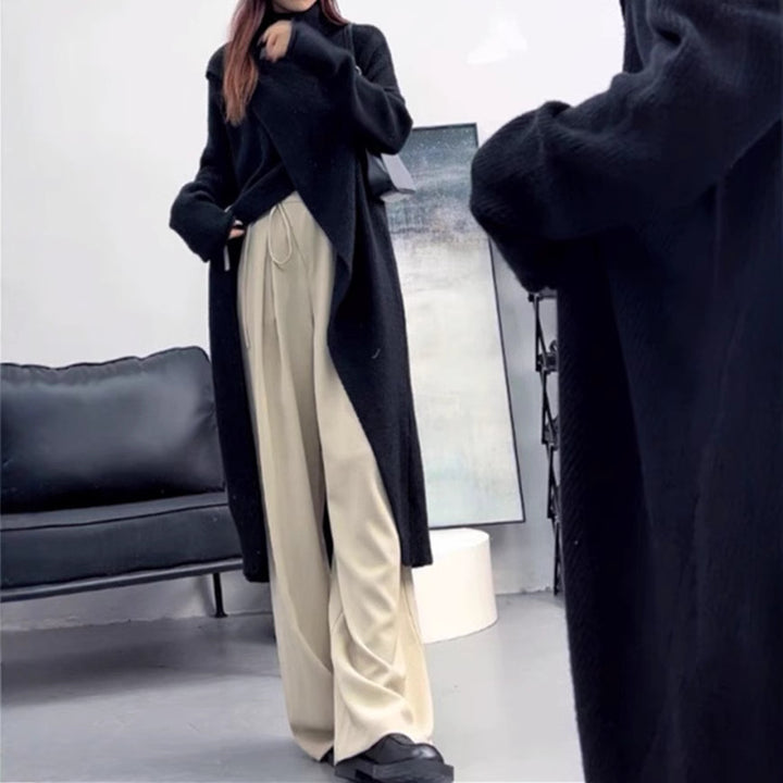 Knit coat for women with high collar and asymmetric cut Lune London
