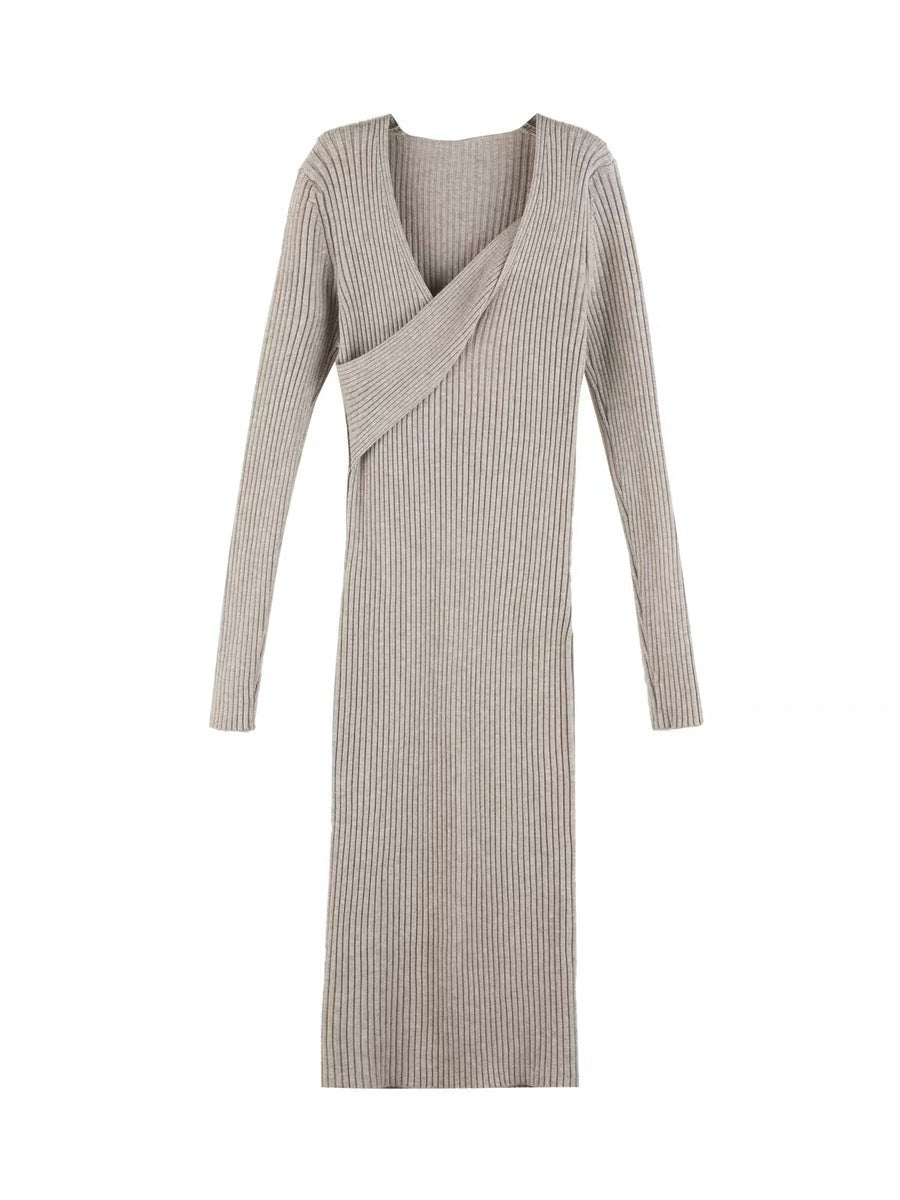 Women's knit dress with an elegant wrap collar Lune London